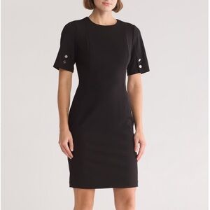 NEW DKNY WOMEN’S BUTTON SLEEVE SHEATH DRESS BLACK SIZE 8